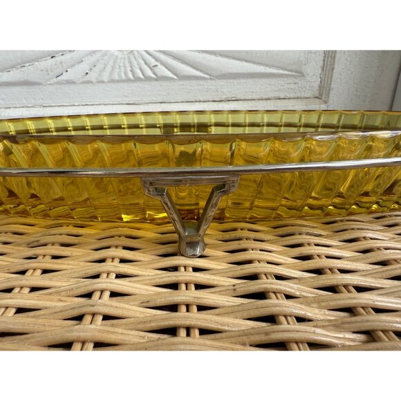Vintage 50's Heisey Glass Marigold Serving Dish With Chrome Stand - Picture 6 of 8